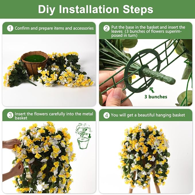 INQCMY Artificial Hanging Flowers Basket for Outdoor Outside Spring Decoration,Faux Silk Begonia in Planter Look Real UV Resistant for Porch Home Patio Garden Yard Decor