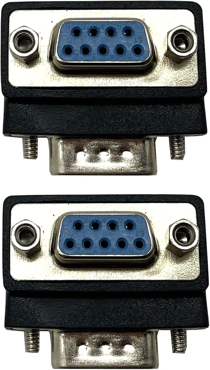 RS232 DB9 Pin Male to Female 90 Degree Changer Coupler Adapte Connecter, 90 Degree DB9 9 Pin RS 232 Serial Gender Changer Extension Converter Adapter for Serial Applications (2-Pack)