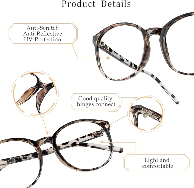 LifeArt Round Blue Light Blocking Glasses, Computer Glasses, Gaming Glasses, TV Glasses for Women Men (Leopard, 5.25 Magnification)