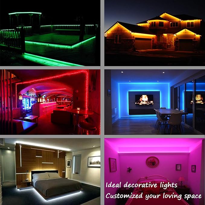 LED Rope Lights, 16.4ft Flat Flexible RGB Strip Light, Color Changing, Waterproof for Indoor Outdoor Use, Connectable Decorative Lighting, 8 Colors and Multiple Modes
