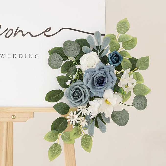Artificial Flowers Decorations Pack of 2,Centerpieces for Wedding Reception Backdrop Decoration, Floral Decor Wall Home Entryway OutdoorDecorations (Serene Dusty Blue)