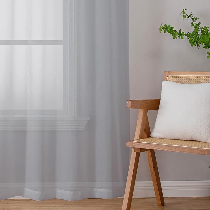 Chyhomenyc Light Grey Sheer Curtains 96 inches Long 2 Panels, Light Filtering Soft Airy Solid Elegant Voile Window Treatment Drapes for Bedroom Living Room Wedding Party Decor, 42 Wx96 L, 8FT L