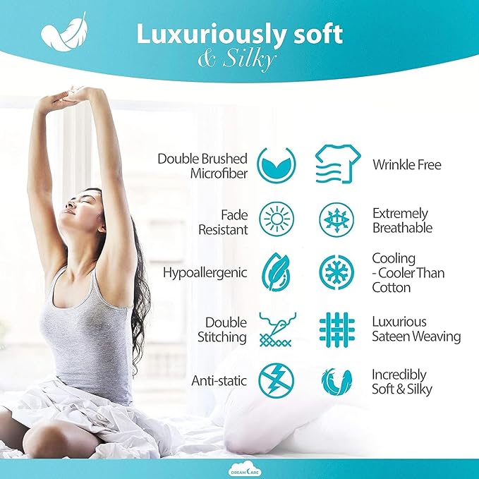 DREAMCARE Twin Sheets - Cooling Bed Sheets - 4pcs Set - up to 15" Deep Pocket Twin Bed Sheets - Twin Sheet Set - Soft Lasting 100% Fine Brushed Polyester with Side Pocket - D.Gray