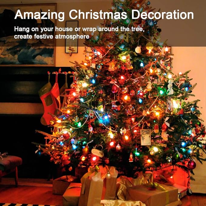 Brizled Colored Christmas Lights, 300 Count 69.6ft Incandescent Christmas Lights, Connectable 120V UL Certificated Xmas String Light, Mini Xmas Tree Light Set White Wire for Tree Holiday Party Decor