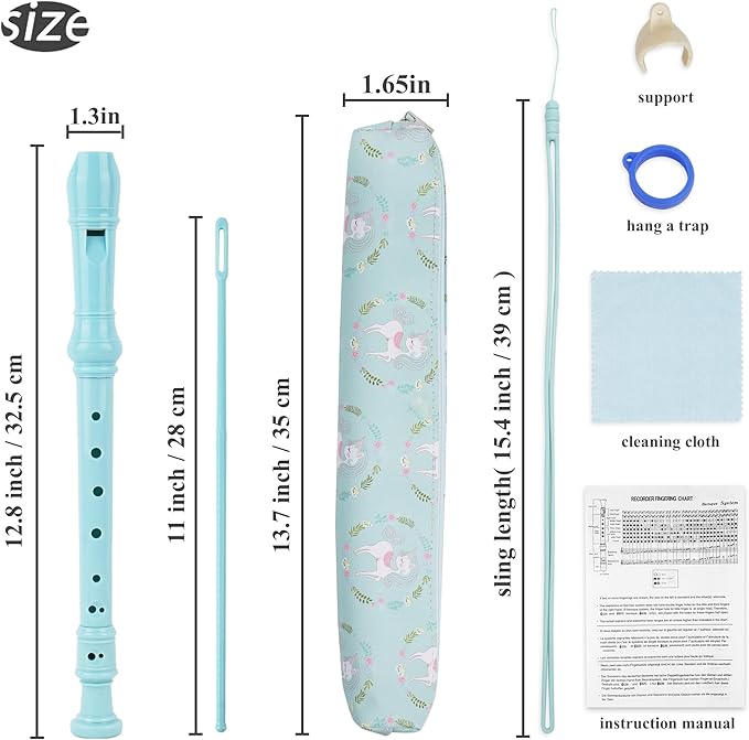 Recorder Instrument for Beginner Adults,8-Hole Soprano Descant Recorder Music Flute with Cleaning Rod & Case Bag For Home Entertainment(2-Green Unicorn2)