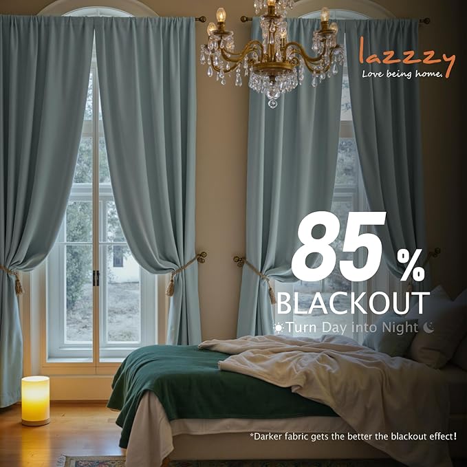 Lazzzy Velvet Blackout Curtains Thermal Insulated Room Window Drapes Super Soft Luxury Curtains for Living Room Bedroom Rod Pocket 2 Panels, Misty Blue, 52" W x 120" L