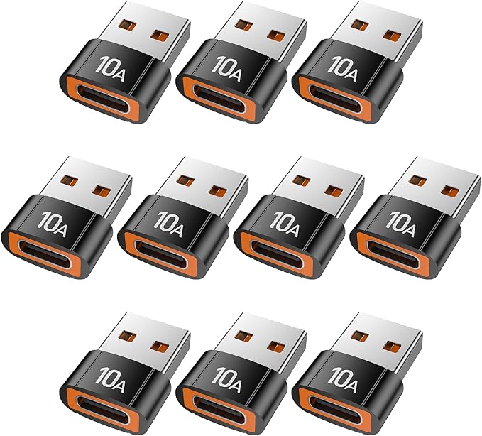 USB to USB C Adapter(10 Pack), Type C Female to USBA Male Block Converter for MacBook, Notebook, Tablet, Smartphone, Airpods, Galaxy S23 S24 A34, iPad 10 Air 4 5.