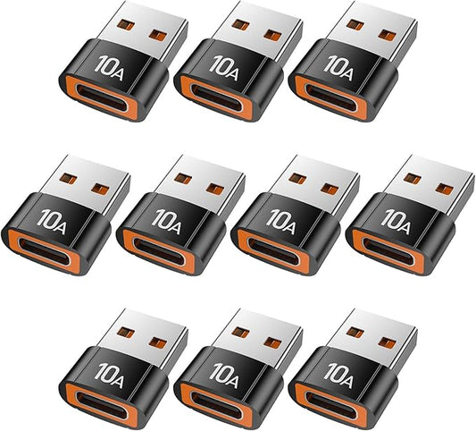 USB to USB C Adapter(10 Pack), Type C Female to USBA Male Block Converter for MacBook, Notebook, Tablet, Smartphone, Airpods, Galaxy S23 S24 A34, iPad 10 Air 4 5.