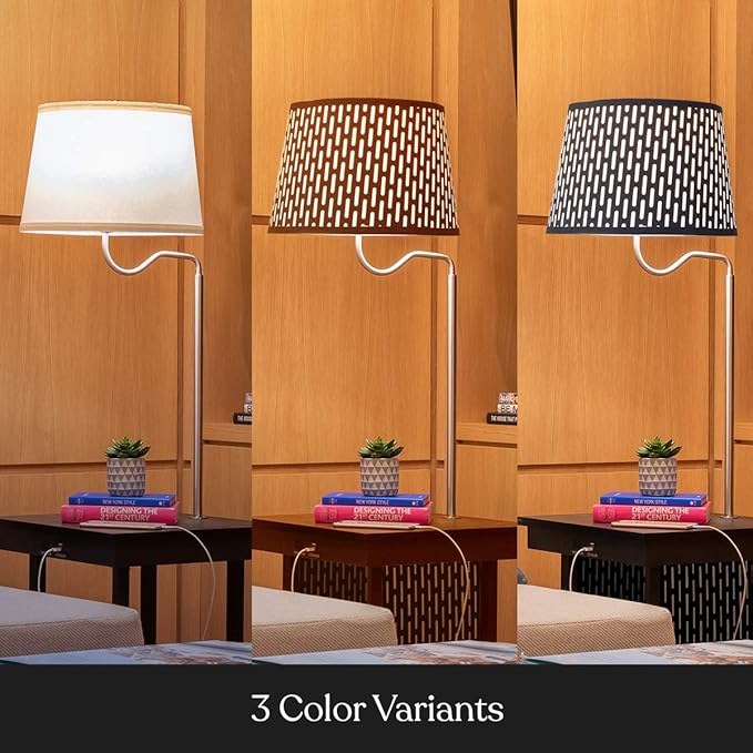 Brightech Madison Side Table with Lamp Combo with LED Bulb, Desk Lamp with USB Port, Bedside Reading Light, Modern End Table with Floor Lamp for Bedroom, Living Room, Office - Black