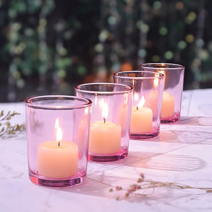 LETINE Pink Votive Candle Holders Set of 36 - Elegant Glass Tealight Candle Holder for Wedding Centerpiece Table Decorations - Ideal Pink Centerpieces for Centerpieces, Graduations, and Bridal Showers
