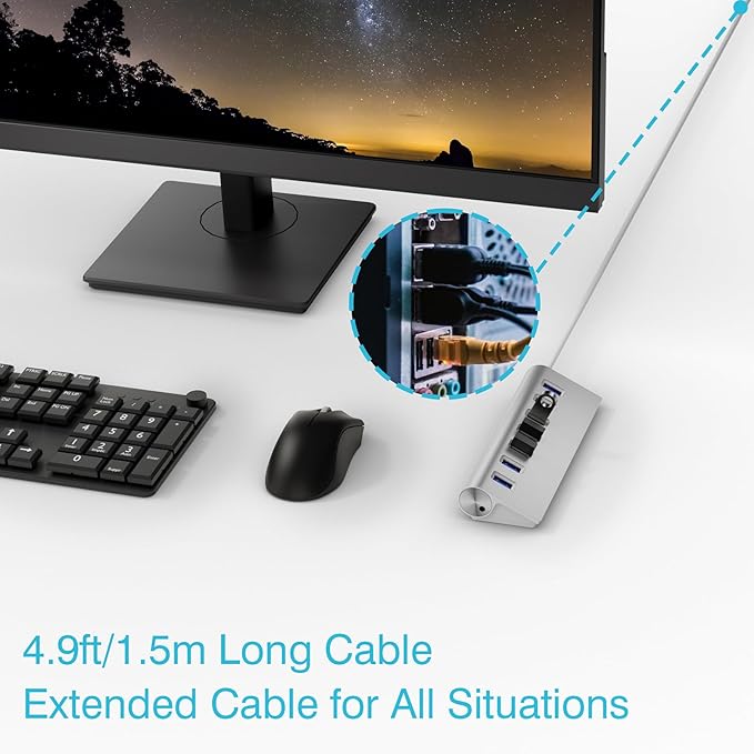 USB 3.0 Hub, USB Hub Powered with 5V/4A 20W Power Adapter and 4.9Ft Cable, Hub for PC Laptop