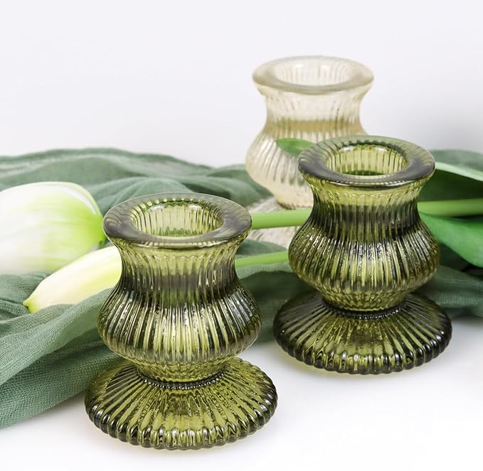 WDHODEC Glass Candlestick Holders 12PCS Taper Candle Holders for Table Centerpiece Vintage Colorful Candle Sticks for Wedding, Party and Birthday Table Decoration(Brown)