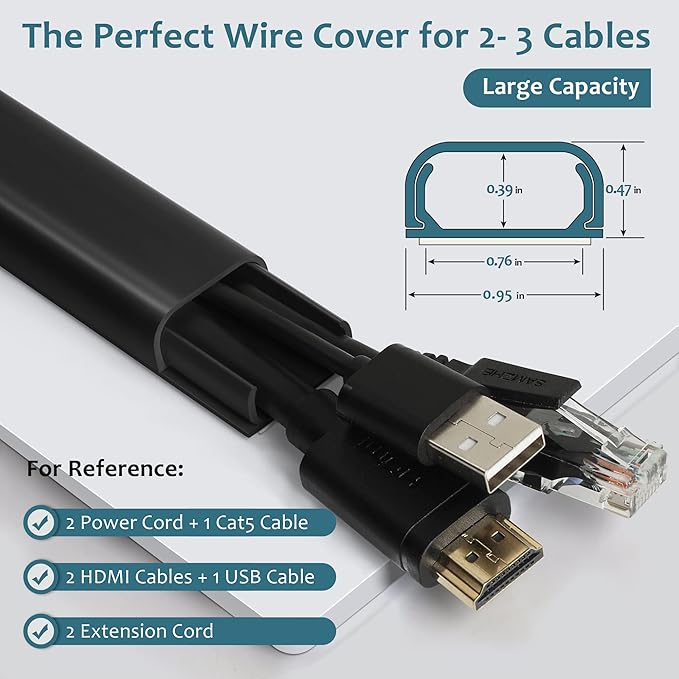 Cable Hider Raceway Kit, Wire Hiders for TV on Wall 68in (4X L17in), Paintable Cord Cover Channel, Cord Hider for Wall Mounted TV in Home Office, W0.95in X H0.47in, Black