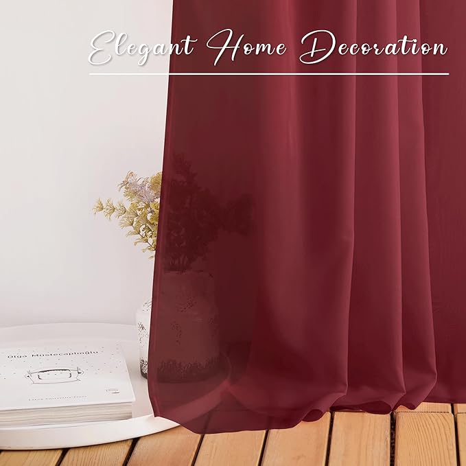 NICETOWN Window Scarfs for Living Room Extra Long, Haute Red Chic Decorative Valances for Ceremony, Set of 2, 60" Wide by 216" Long