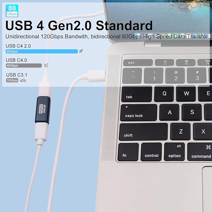 Poyiccot 240W USB C Coupler 2-Pack, USB C Female to Female Adapter [80Gbps/240W PD/8K@60Hz] Type C Extender Adapter Support Thunderbolt 5/4 for iPhone 15, MacBook, Steam Deck, Switch