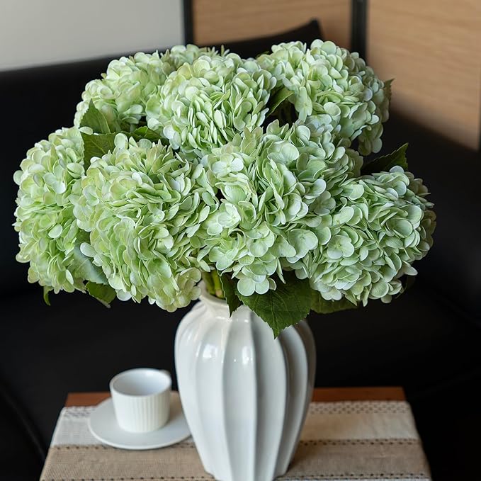4PCS Artificial Flowers Large Hydrangeas Flowers Latex Bouquet for Wedding Bridal Office Home Party Decoration (2Pcs Green+2Pcs Light Green)