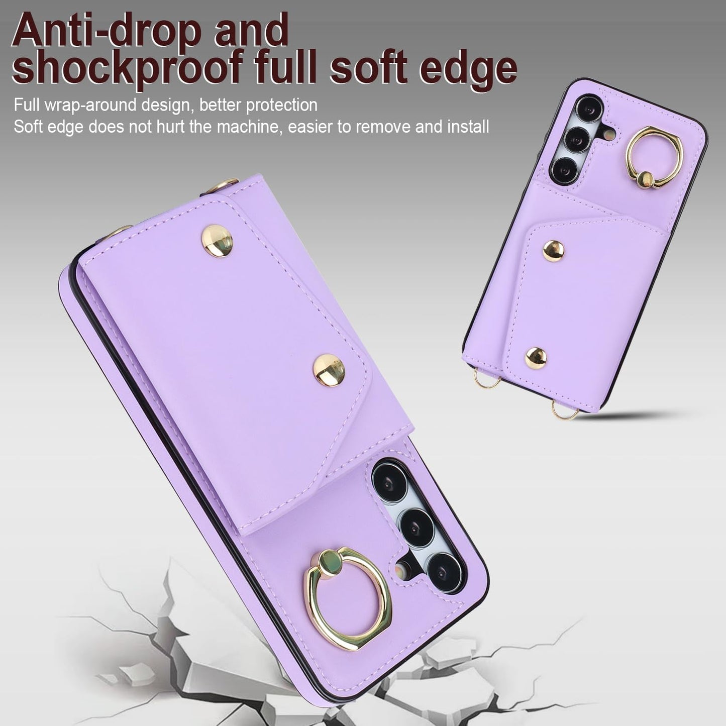 Samsung Galaxy S24 Phone Case for Women, Crossbody Wallet Case with Credit Card Holder Lanyard Shockproof Purse