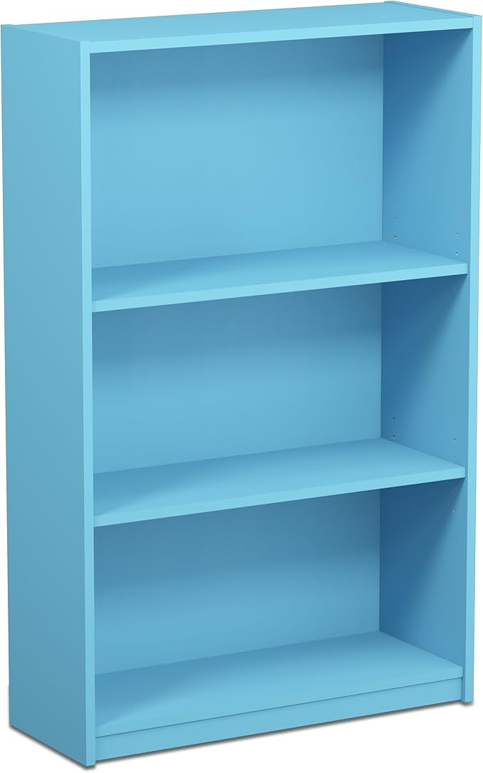 Furinno JAYA Book Shelf, 3-Tier Bookshelf, Bookcase with Adjustable Shelves, 9.5 x 24.5 x 40.3, for Living Room, Bedroom, Home Office, Light Blue
