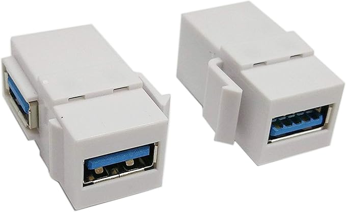 USB 3.0 Keystone Jack Inserts, zdyCGTime (2-Pack) 90 Degree Right Angled USB 3.0 Adapters Female to Female Connector for Wall Plate Outlet Pane (White USB 3.0 A)