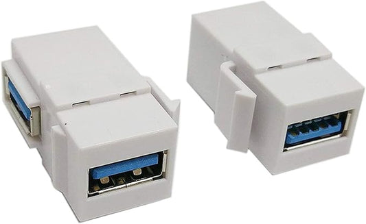 USB 3.0 Keystone Jack Inserts, zdyCGTime (2-Pack) 90 Degree Right Angled USB 3.0 Adapters Female to Female Connector for Wall Plate Outlet Pane (White USB 3.0 A)