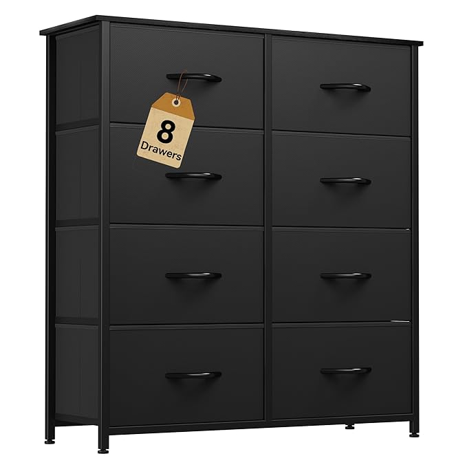 DWVO Fabric Dresser for Room, Tall Storage 8 Drawers, Black Dresser & Chest of Drawers, Storage Drawer Organizer for Closet, Living Room