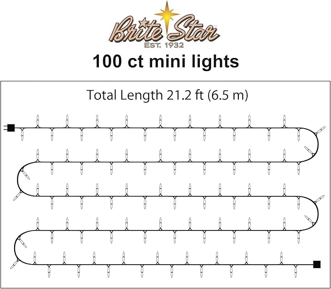 Brite Star 100 Count Mini String Christmas Lights, Purple - 22 feet Indoor/Outdoor Christmas Tree Lights with White Wire