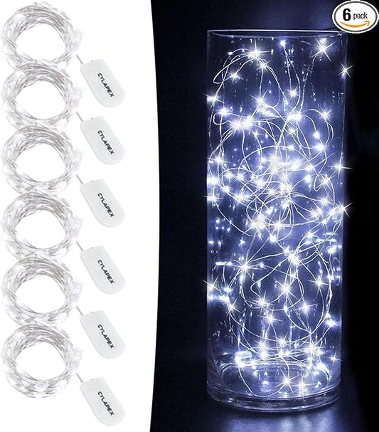 CYLAPEX 6 Pack Cool White Fairy String Lights Battery Operated Fairy Lights Firefly Lights LED Starry String Lights 3.3ft 20 LEDs Silvery Copper Wire for Christmas DIY Decoration Costume Wedding Party