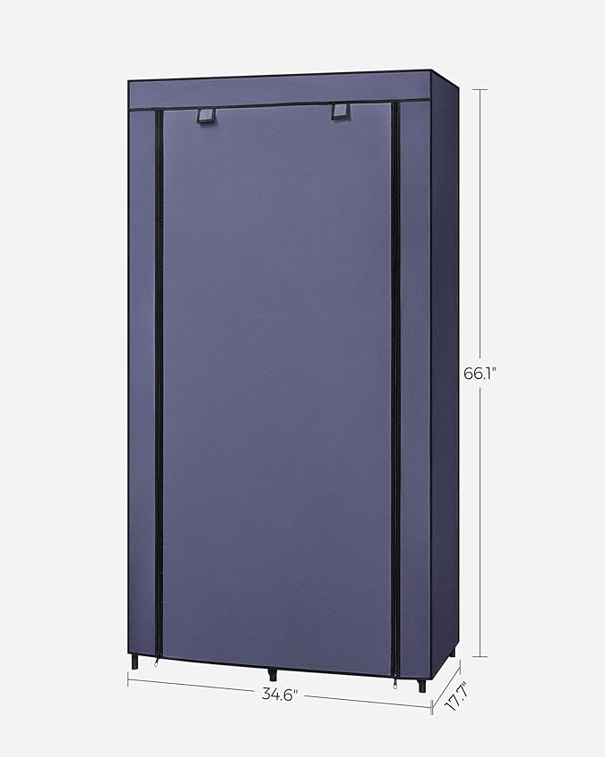 SONGMICS Portable Closet, 34.6 Inch Large Capacity Wardrobe Closet Organizer with Fabric Cover, Hanging Rods and Shelves, 34.6 x 17.7 x 66.1 Inches, for Bedroom, Living Room, Dark Blue URYG084I02