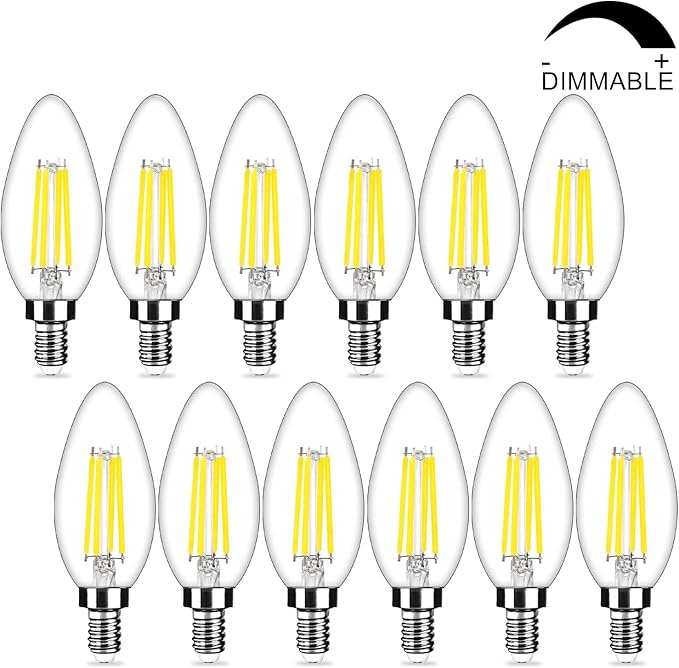 12-Pack Dimmable E12 LED Candelabra Bulbs 40Watt Equivalent, 5000K Daylight White, 450Lumens, 4W B11 Vintage Chandelier Light Bulbs, LED Filament Clear Glass Candle Lamp for Ceiling Fan Home Decor
