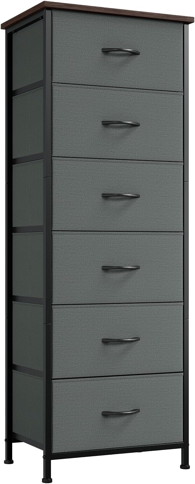 Somdot Tall Dresser for Bedroom with 6 Drawers, Storage Organizer Chest of Drawers with Removable Fabric Bins for Closet Bedside Living Room Laundry Entryway Hallway, Charcoal Grey