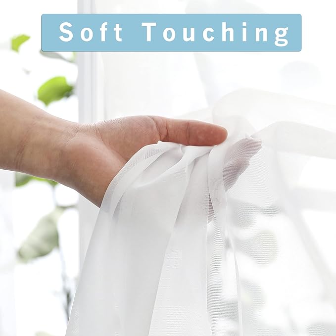 OWENIE Sheer White Curtains, Sheer Curtains 63 inch Length 2 Panels Set, Rod Pocket Voile Fimly Sheer Drapes for Living Room/Bedroom, 2pcs, Each 42" W x 63" L