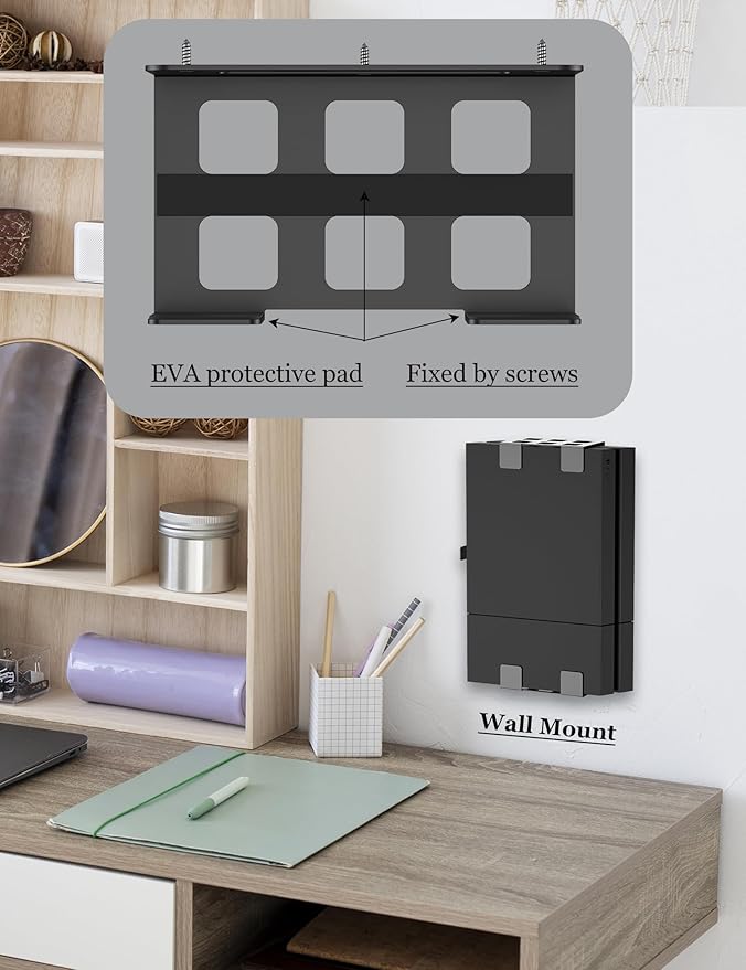 Universal Under Desk Mount Holder for Game Console, Media Players, Audio Interface, Mini Pc, UPS System, Projector Ceiling Mount Fit for Any Other 0.6" to 3.5" Thick Devices (Black)