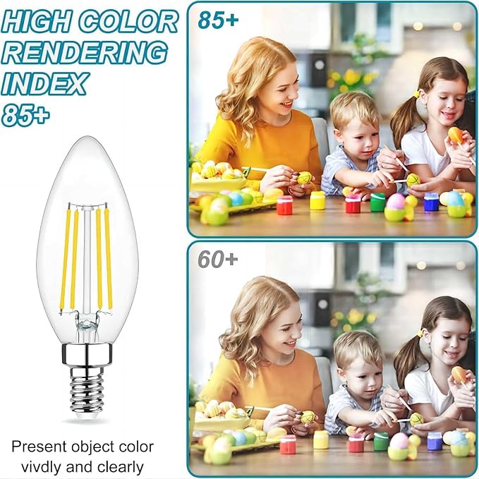 Cotanic Dimmable LED Candelabra Bulb with E12 Small Base, C35 Ceiling Fan Light Bulbs, 5000K, 4W, 60W Equivalent, 600LM, 12 Pack, Vintage Candle Lightbulb for Chandelier, Sconce, Porch Lights