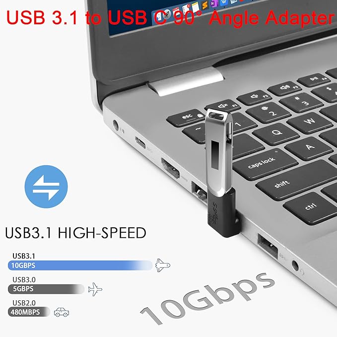 QIANRENON 10Gbps USB 3.1 to USB C 90° Angle Adapter USB A Male to USB C Female L-Shaped Angle Connector, for OTG Data Transfer 3A Charging, for PC Laptop Tablet,2Pcs (Positive Bend/Female up)