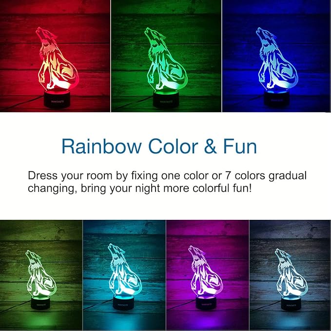 3D Wolf Decor Lamp with Remote, 7 Color Changing Night Light Toys, Birthday Gift for Kids Girls Boys