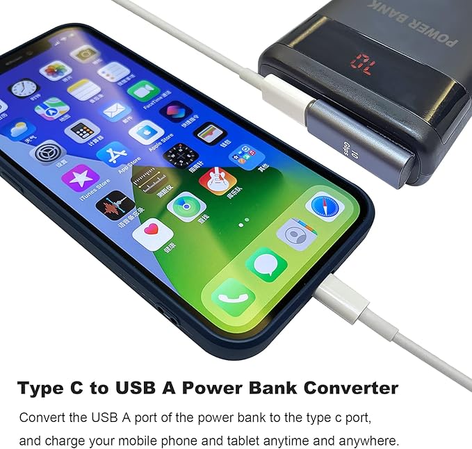 AreMe 90 Degree USB C Female to USB Male Adapter 2 Pack, Left and Right Angle Type C to USB A Charger Converter for iPhone, Apple iWatch Watch, Airpods, iPad Air Mini and More