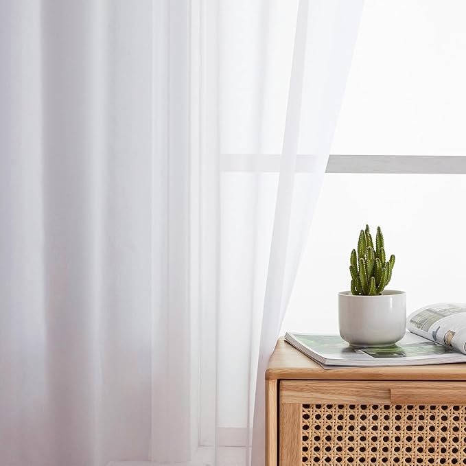 Aiyufeng Voile Sheer White Curtains - Transparent Light Weight Soft Window Treatment Curtain Panels with Rod Pocket Top for Patio Door/Living Room (W40 x L96, 2 Panels)