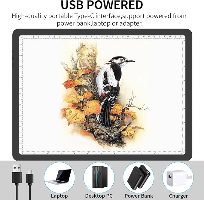 Phylosal Magnetic A4 Light Pad, Super Bright Light Box with Side Button, Diamond Art Light Board, Lightbox for Tracing and Drawing, USB Power Artcraft Light Table for Sketching, Weeding Vinyl (Black)
