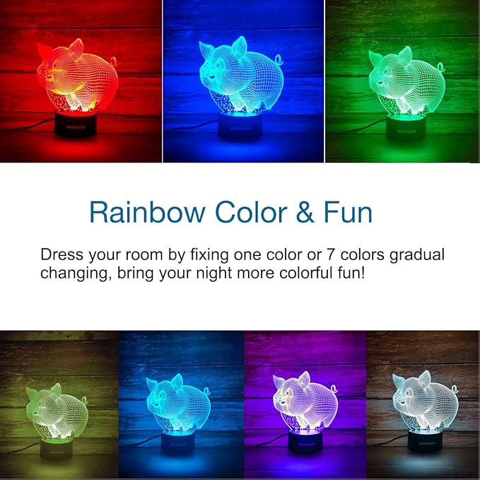 Pig 3D Decor Lamp with Remote, Toys for Girls Boys Room, Night Light Bedside Gifts for Kids Baby