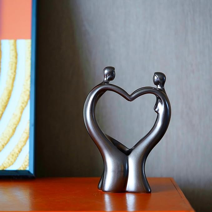 Artistic Heart-Shaped Couple Embrace Statue, 8-Inch Tall Romantic Sculpture - Meaningful Valentine's Day, for Wife, Husband, Couples - Elegant Resin Figurine for Home Decor, Wedding