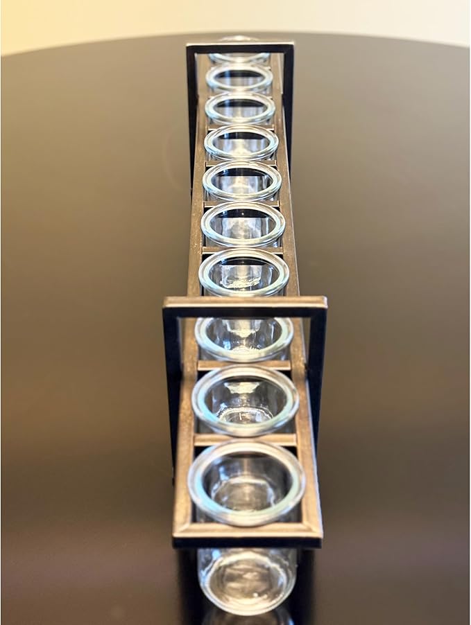 Seraphic 10-Cup Rustic Modern Floating Candle Holder Table Centerpiece Decoration for Dining Room, Kitchen, Patio, Weddings, Metal Iron with Glass Cups, 33" Long