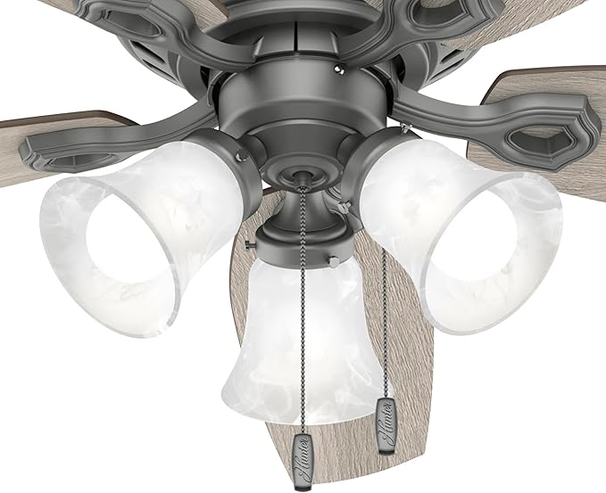 Hunter 52 inch Indoor Ceiling Fan with LED Lights - Ceiling Fan with Pull Chain, For Bedroom, Living Room, or Kitchen, Low Profile Mount, No Remote, 5 Blades - Builder 51113, Matte Silver