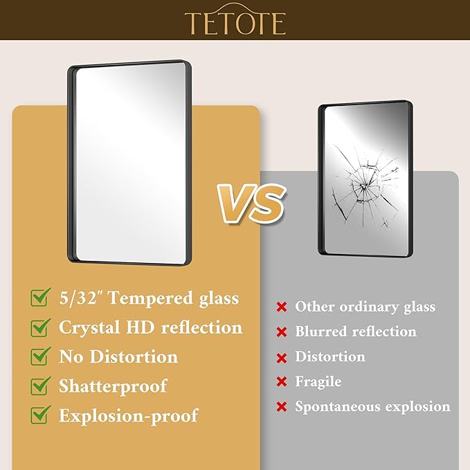 TETOTE Black Mirror 40 x 30 Matte Black Metal Framed Vanity Mirror, Tempered Glass, Wall Mounted for Bathroom, Entryway, Bedroom, Living Room(Horizontal/Vertical)