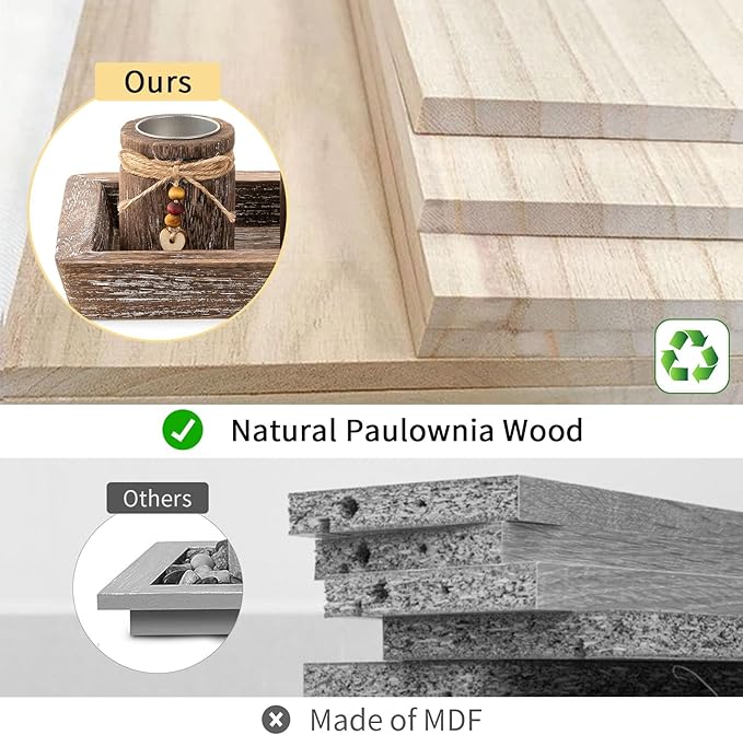 Farmhouse Coffee Table Decor Candle Holder - Romadedi Boho Wooden Tray with 4 Tealight Candles Holders for Tables Centerpiece Home Decorations Living Room Fireplace Kitchen