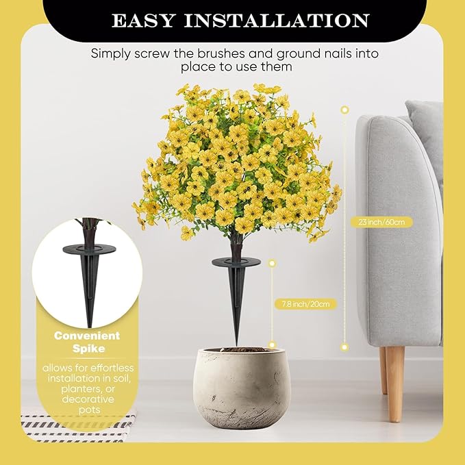 23" Set of 2 Artificial Boxwood Topiary Ball with Violet Flowers with Spikes, UV Resistant Faux Greenery Shrubs, Realistic Fake Bushes Plants for Garden, Yard, Front Porch, Patio Decor (Yellow)