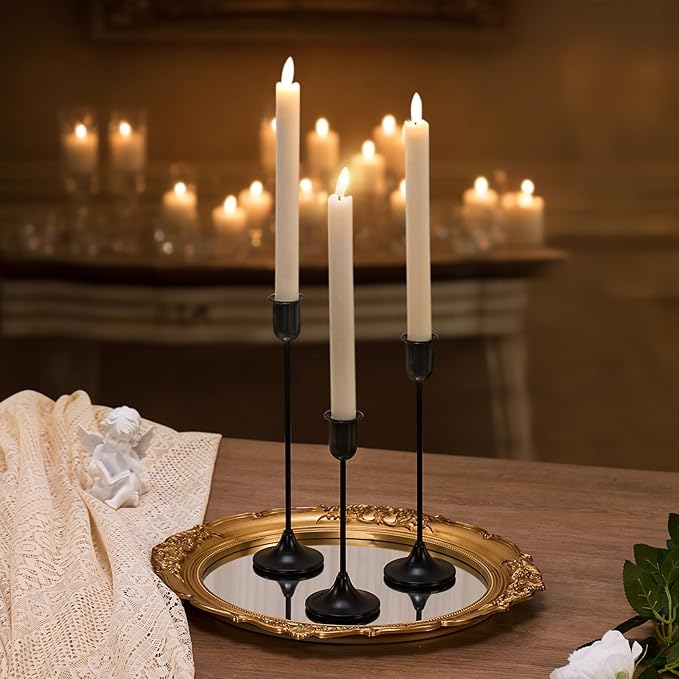 Candle Holder 3 PCS Candlestick Holders, Black Taper Candle Stick Holder, Modern Decorative Centerpiece, Halloween Decor, Gift for Home Fireplace Housewarming Candelabra Décor