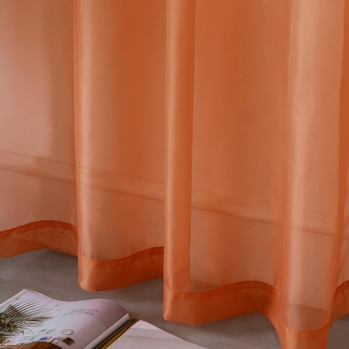 DUALIFE 54 Inch Length Sheer Curtains Burnt Orange for Bathroom 2 Panels Set Grommet Small Transparent Short Curtains for Bedroom Kitchen 52x54 Inches Long Terracotta Rust