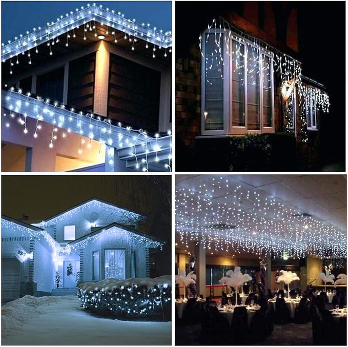 Toodour Christmas Icicle Lights Outdoor, 612 LED 50ft 8 Modes Fairy Icicle String Light with 102 Drops, Led Christmas Lights Twinkle for Holiday, Party, Wedding, Eaves, Xmas Decorations (White)
