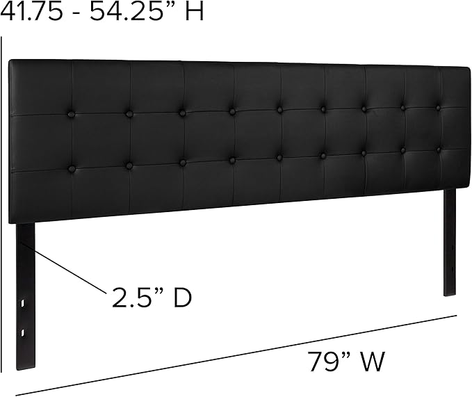 Flash Furniture Lennox Button Tufted Upholstered King Size Headboard in Black Vinyl with Adjustable Bed Rail Slots