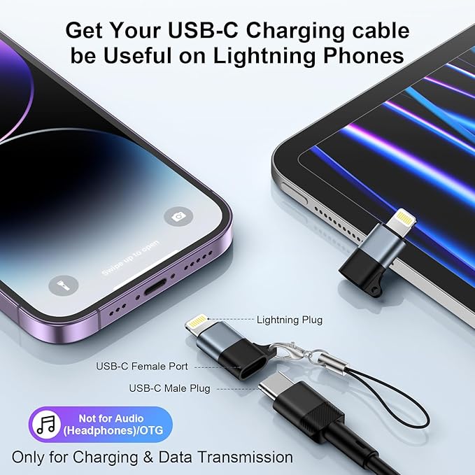 4 Pack USB C to Lightning Adapter [Apple MFi Certified] for iPhone 14/13/12/11/X/XR/XS/8/7/6/5,iPad,AirPods,Lightning to USB Type C Adapter Cable Adaptor PD Fast Charging & Data Sync,NOT for Audio/OTG